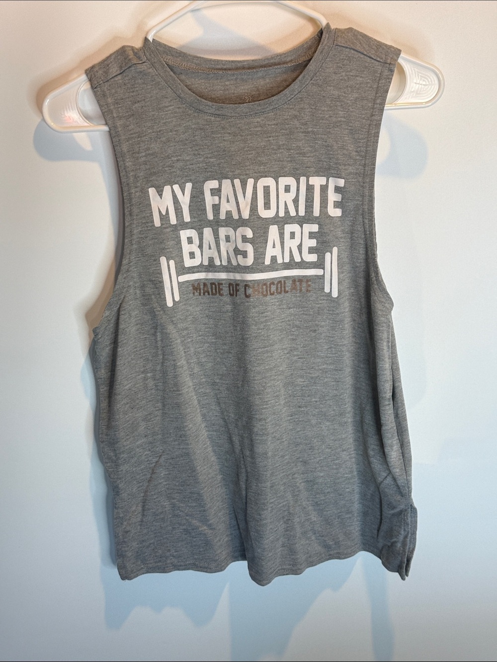 Gray Graphic Muscle Tank Top - My Favorite Bars Are Chocolate Size: S